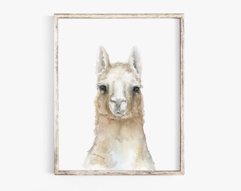 Llama Watercolor Painting Fine Art Print 8 x 10 - 8.5 x 11 - Nursery Art Print Giclee Nursery Decor UNFRAMED