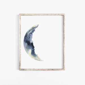 Waning Crescent Moon Watercolor Painting Giclee Print Reproduction UNFRAMED
