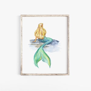 Mermaid Watercolor Painting Giclee Print Reproduction - Mythical Sea Creature Ocean Wall Art UNFRAMED