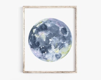 Full Moon Watercolor Painting - Giclee Print Reproduction UNFRAMED