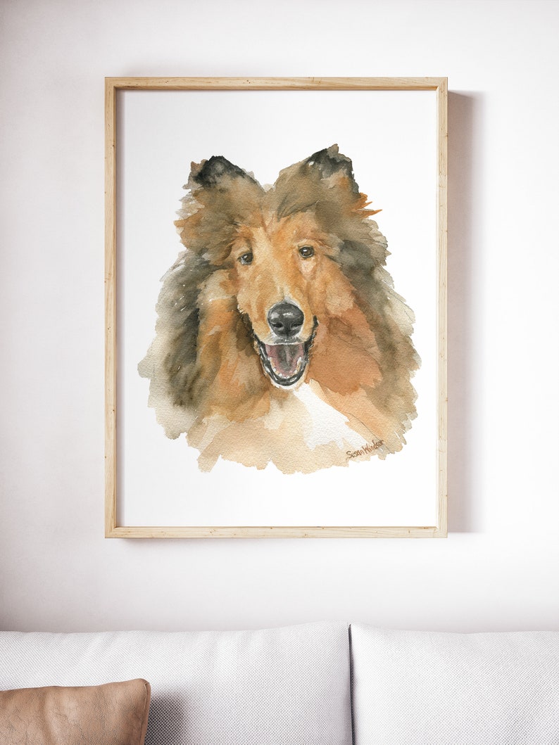 Collie Watercolor Painting Giclee Print Preproduction Reveille Portrait A&M UNFRAMED afbeelding 6