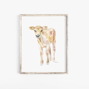 Jersey Cow Calf Watercolor Painting Fine Art Giclee Reproduction Nursery Art UNFRAMED