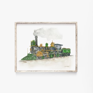 Steam Engine Train Watercolor Painting Giclee Print Boys Room Nursery Art UNFRAMED image 1