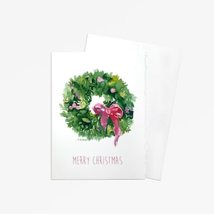 Watercolor Christmas Wreath - Set of 10 Christmas Cards - Holiday Cards