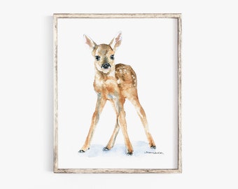 Deer Fawn Watercolor Print - 16 x 20 - Large Poster Print - Watercolor Painting Reproduction Unframed