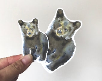 Black Bear Cub Watercolor Vinyl Sticker - For Water Bottles Laptops