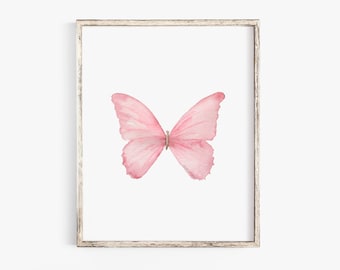 Pink Pastel Butterfly Watercolor Painting Giclee Art Print Unframed