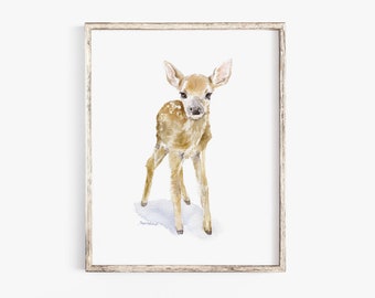 Deer Fawn Watercolor Painting - Giclee Print Reproduction - Nursery Art Woodland Animal Unframed