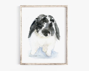 Rabbit Watercolor Painting Mini Lop - Giclee Print - Nursery Art Unframed