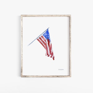 American Flag watercolor Fine Art Large Poster Print - Unframed