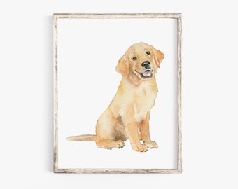 Golden Retriever Puppy Dog Watercolor Painting Giclee Fine Art Print UNFRAMED