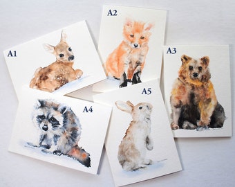 Watercolor Woodland Animal Cards - Mix and Match - Set of 6