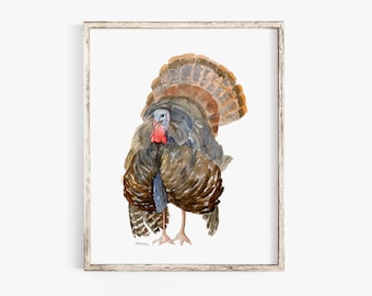 Wild Turkey Watercolor Painting Giclee Print Reproduction Woodland Nursery Decor Unframed