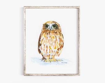 Owl Watercolor Painting Giclee Print  Woodland Animal Owl Painting - Nursery Art Print Unframed