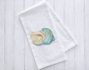 Green Turban Seashell Watercolor Flour Sack Tea Towel