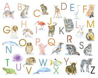 Animal Alphabet Poster Watercolor Animals 14 X 11 Wall Art | Etsy