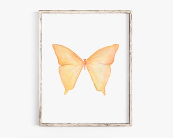 Yellow Pastel Butterfly Watercolor Painting Giclee Art Print Unframed