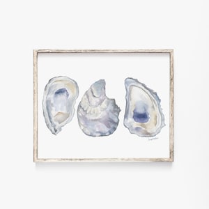 Three Oysters Watercolor Large Poster Coastal Art Print UNFRAMED