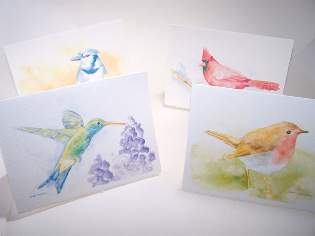 Watercolor Bird Note Cards Set - Etsy