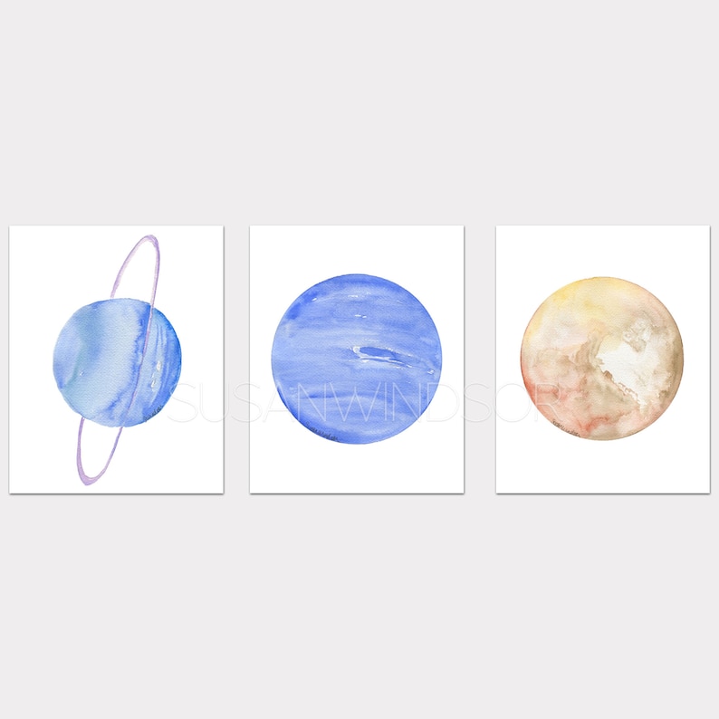 Watercolor Planets Art Prints - Set of 9 - Solar System Artwork ...