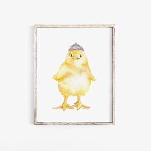 Chick with Tiara Watercolor Painting Large Poster Vertical Format - Watercolor Wall Art Decor UNFRAMED