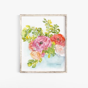Ranunculus Floral Watercolor Duży plakat artystyczny Wydruk bez ramki