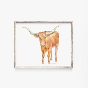 Longhorn Watercolor Painting Art Print Poster UNFRAMED