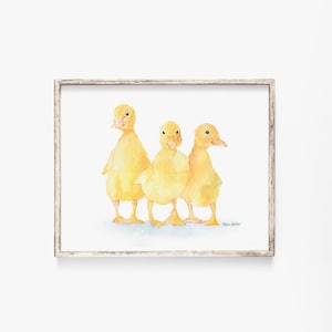 Peinture aquarelle de trois canetons - Impression giclée d&#39;art - Orientation paysage sans cadre