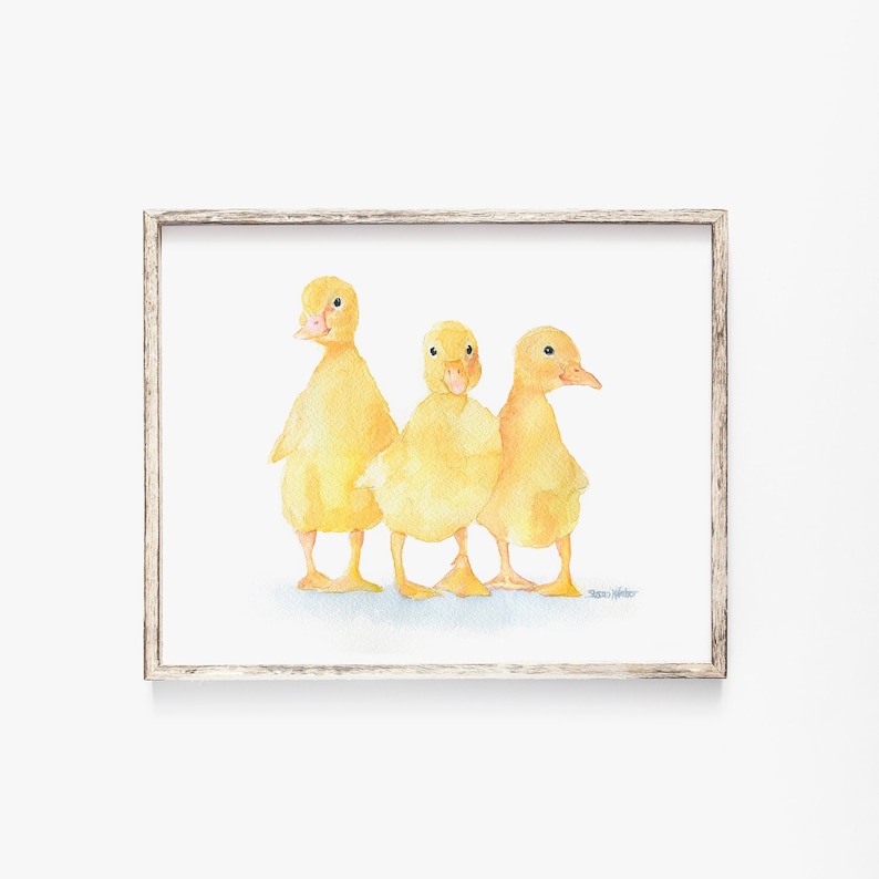 Three Ducklings Watercolor Painting Fine Art Print Giclee Print LANDSCAPE Orientation UNFRAMED image 1