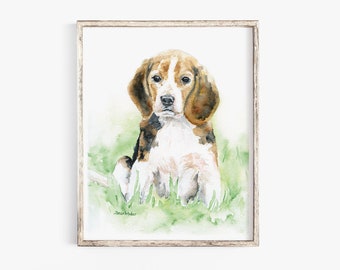 Beagle Watercolor Painting Giclee Print UNFRAMED