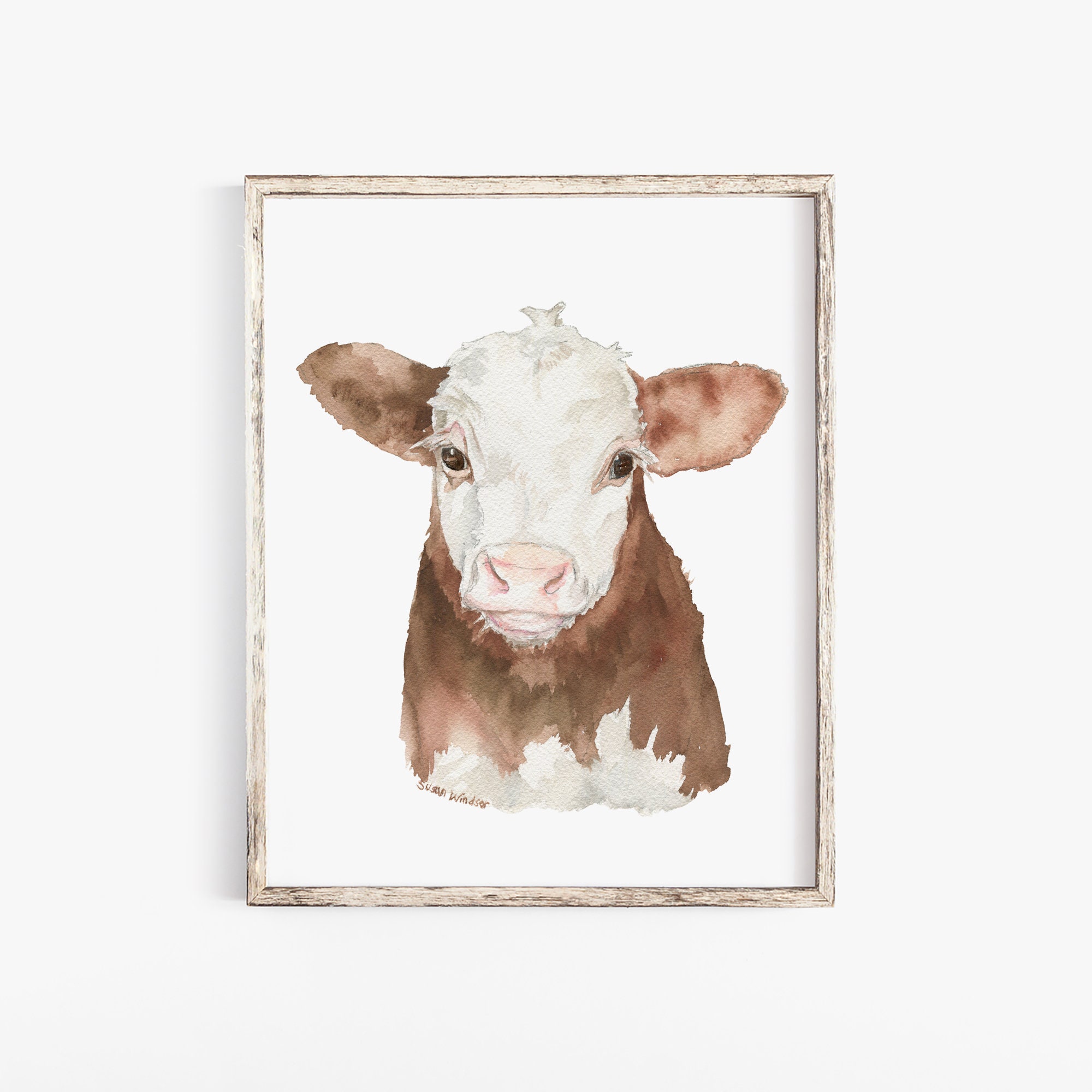 Baby Calves Watercolor Art Prints Set of 4 Cow Calf Cattle Art