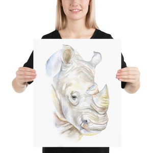 Peinture aquarelle rhinocéros grande affiche imprimée Giclée sans cadre image 4