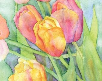 Tulips Watercolor Painting Giclee Print UNFRAMED