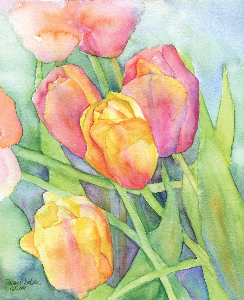 Tulips Watercolor Painting Giclee Print Etsy
