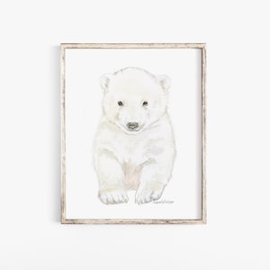 Polar Bear Cub Watercolor Painting Giclee Reproduction Nursery Art Arctic Animals UNFRAMED