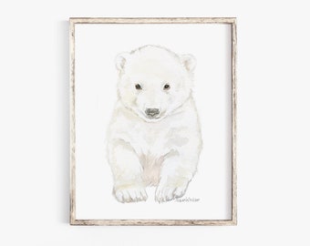 Polar Bear Cub Watercolor Painting Giclee Reproduction Nursery Art Arctic Animals UNFRAMED