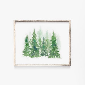 Pine Trees Scene Watercolor Painting Giclee Print Evergreen Art UNFRAMED
