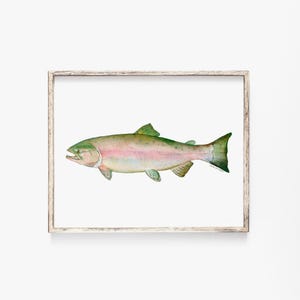 Pink Salmon Watercolor Print - Fishing Art - Fisherman Painting Unframed - FACING LEFT