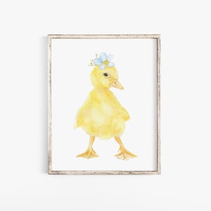 Aquarelle florale caneton, impression d&#39;art, impression jet d&#39;encre, animaux de la ferme, chambre des filles, décoration de chambre d&#39;enfant, sans cadre