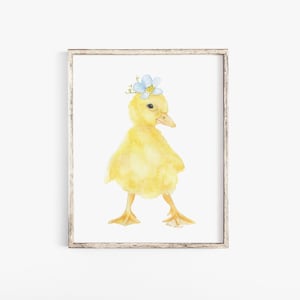 Duckling Floral Watercolor Painting Fine Art Print Giclee Print Farm Animal Girls Room Nursery Decor UNFRAMED