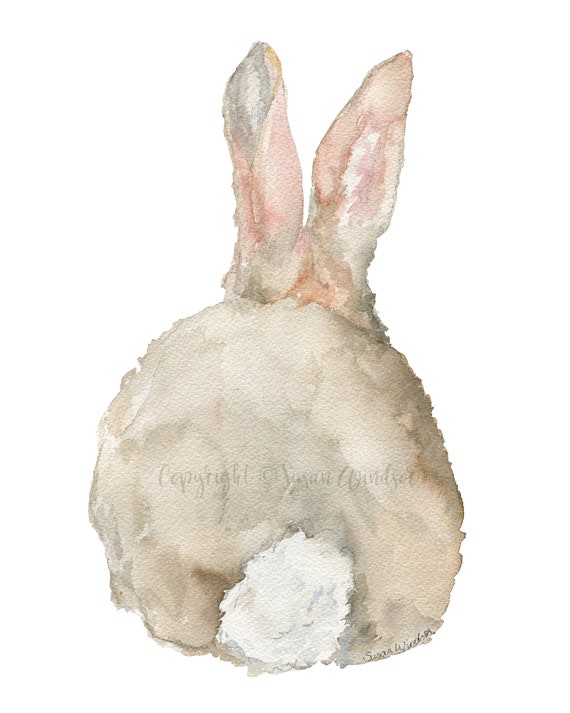 Cottontail Bunny Rabbit back Watercolor Painting Unframed