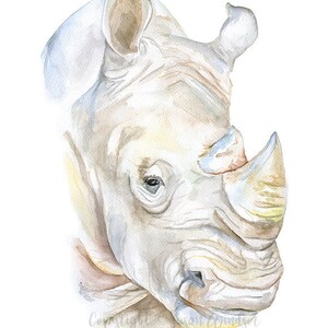 Peinture aquarelle rhinocéros grande affiche imprimée Giclée sans cadre image 2