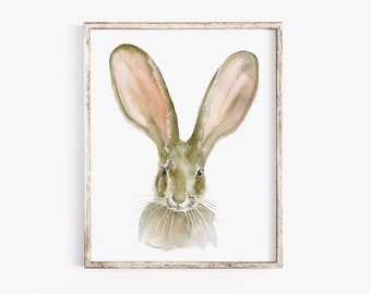 Jack Rabbit Watercolor Painting Giclee Print Reproduction Woodland Animal Nursery Art Print Unframed