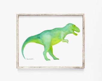 Tyrannosaurus Rex Watercolor Painting - 7 x 5 - T. Rex - Dinosaur Art - Giclee Print UNFRAMED