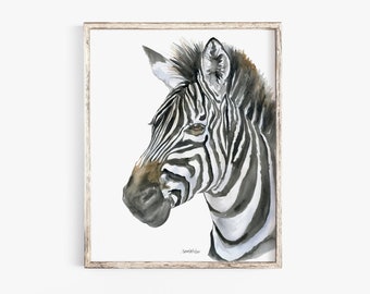 Zebra Watercolor Painting Giclee Print Reproduction African Animal Safari Art Wildlife UNFRAMED