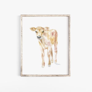 Jersey Cow Calf Watercolor Painting - Large Print - 16x20 - Farm Animal Art UNFRAMED - Etsy