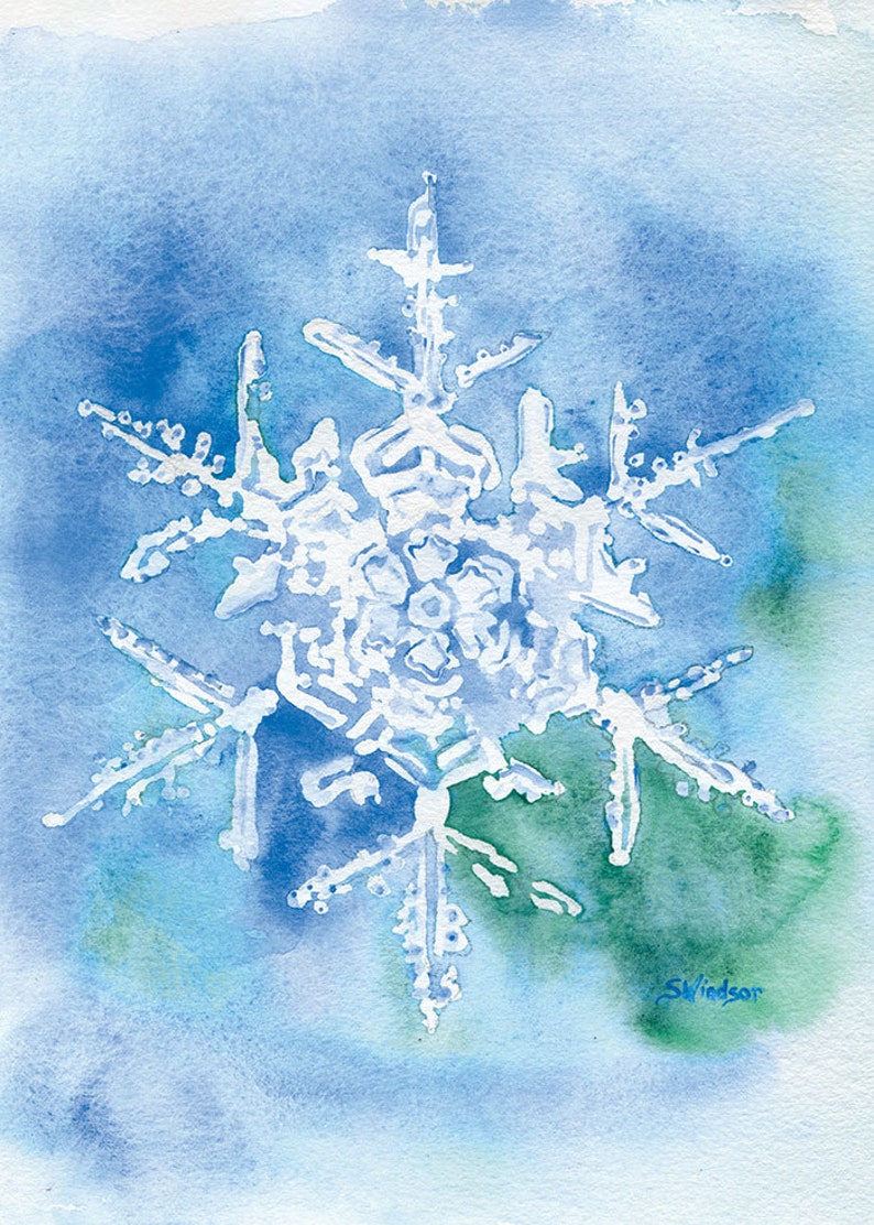 Snowflake Watercolor Painting 5 X 7 Giclee Print | Etsy