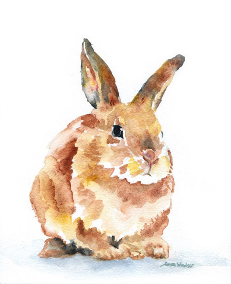 Watercolor Painting Bunny Rabbit Giclee Print Woodland Animals Nursery Art Unframed image 2