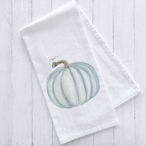Gray Blue Pumpkin Watercolor Flour Sack Tea Towel