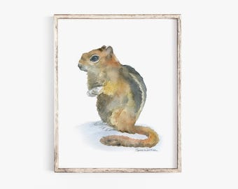 Chipmunk Watercolor Painting Giclee Print Woodland Animal - Nursery Art Unframed